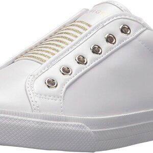 Women's Leather Slip-On Sneakers 7 White Gold Versatile Casual Comfort